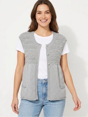 Nevada Grey Cable Knit Sweater Vest Grandma Academia Teacher Office Career M/XL